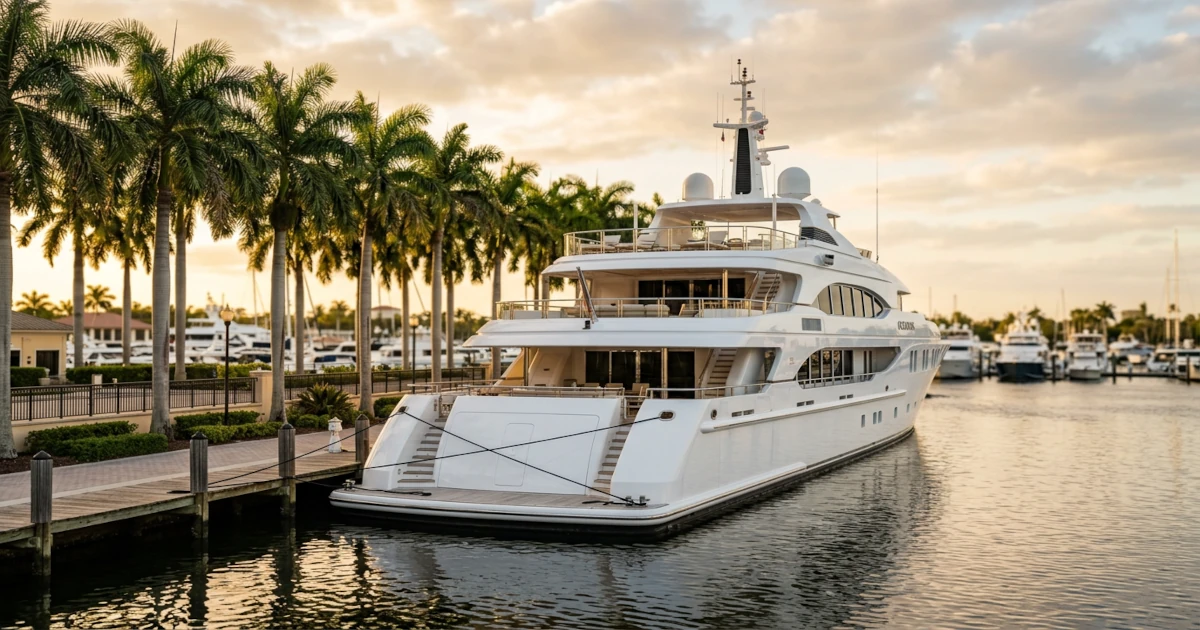 Superyacht alongside in Florida after an Atlantic crossing