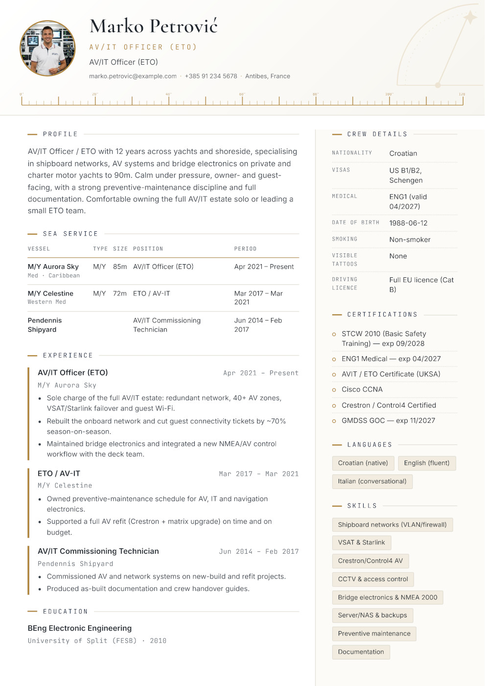 Yacht CV — Sextant template